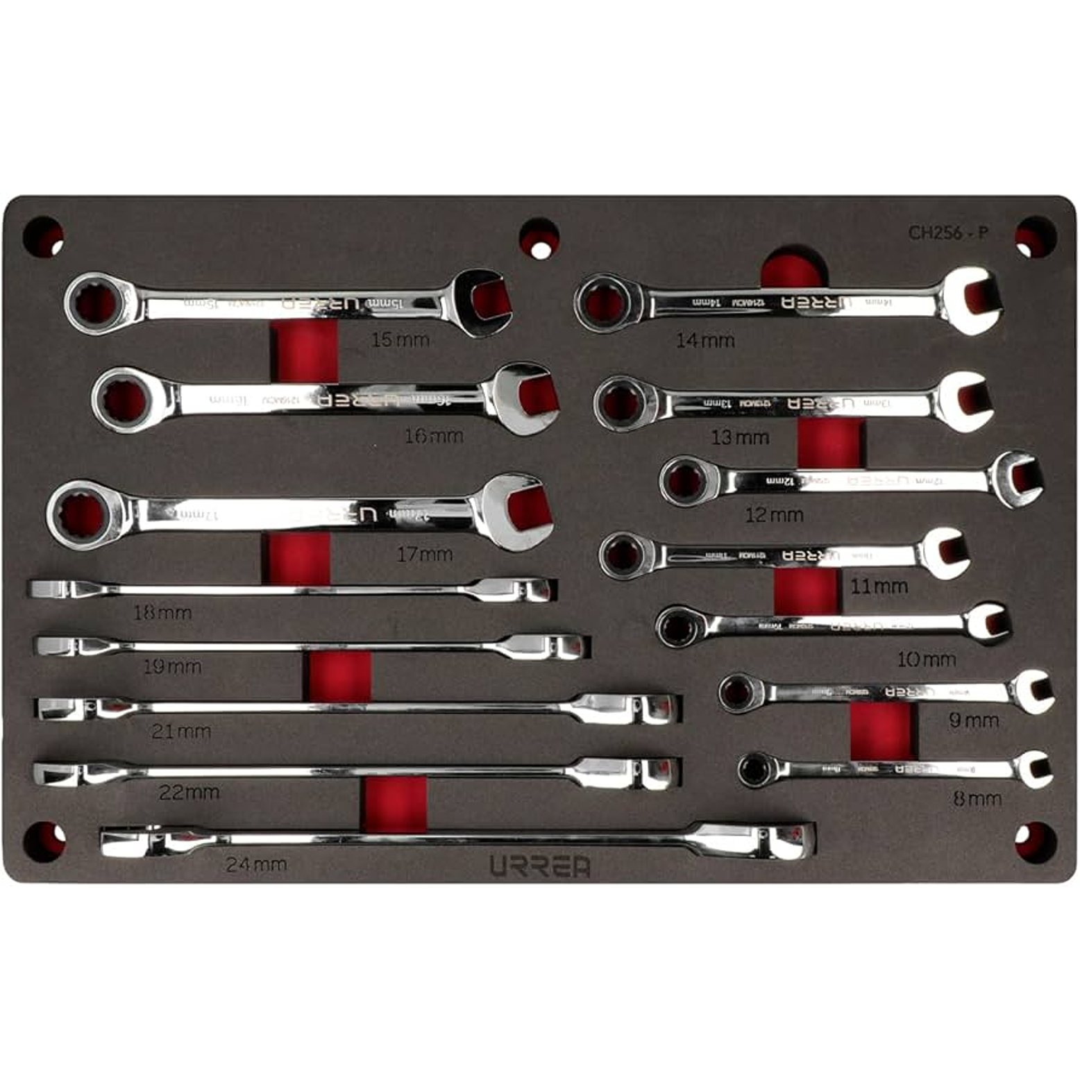 Juego de llaves combinadas pulido espejo de matraca métricas, 12 puntas, 15 piezas 1