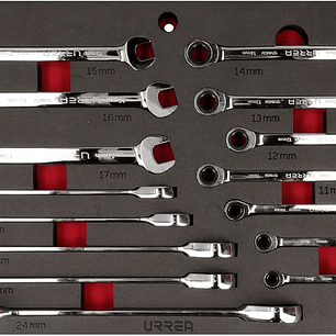 Juego de llaves combinadas pulido espejo de matraca métricas, 12 puntas, 15 piezas