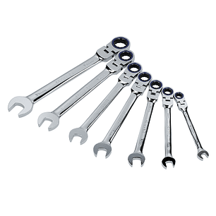 Juego de llaves combinadas pulido espejo de matraca métricas, 12 puntas, 7 piezas