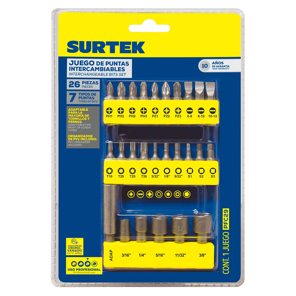 Juego combinado de puntas hexágono de 1/4