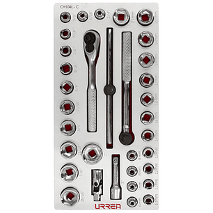 Juego de dados cortos y accesorios cuadro de  3/8