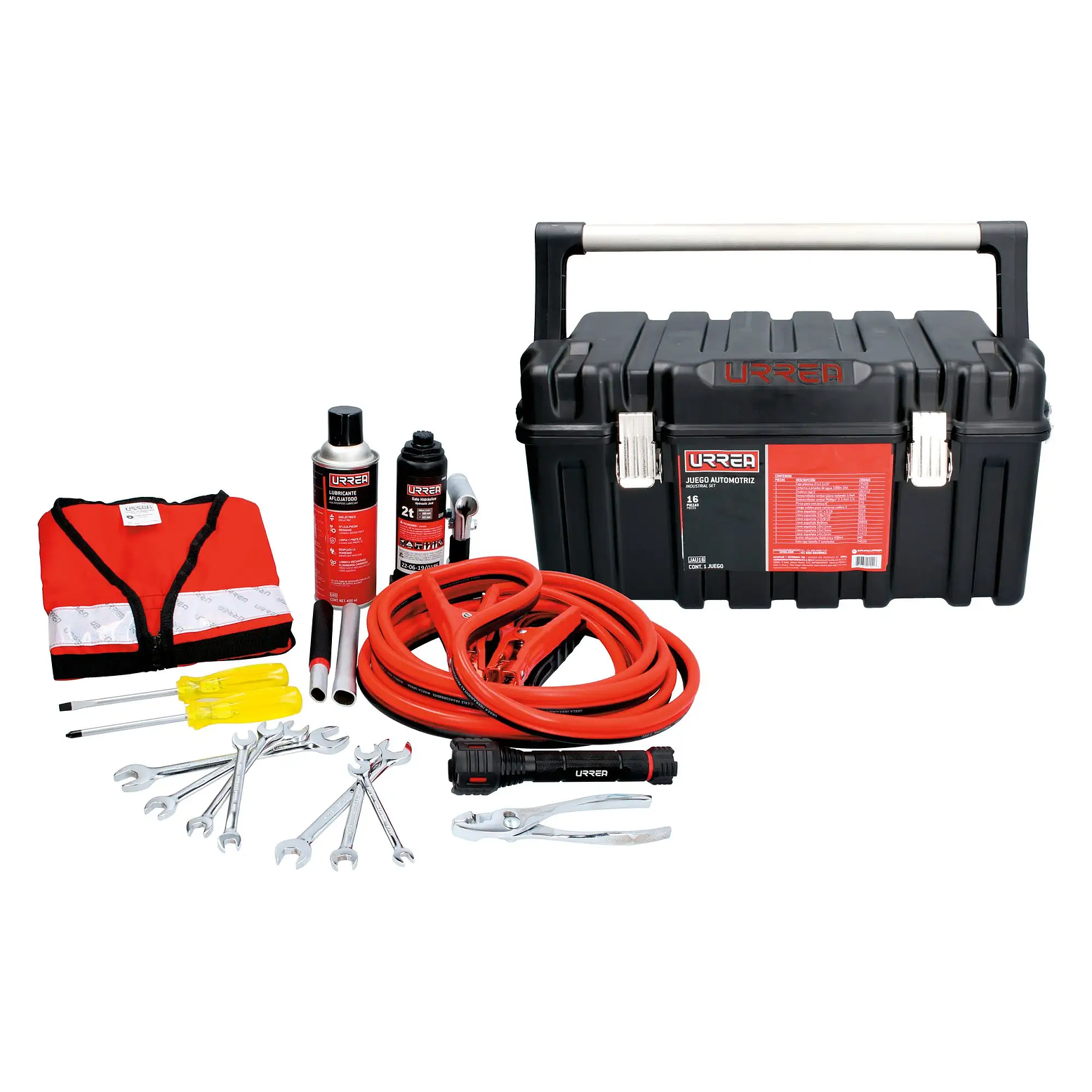 Juego automotriz combinado para auxilio vial, 16 piezas con caja plástica CPU20 1