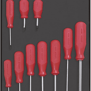 Juego de destornilladores con mango rojo, combinados, 10 piezas