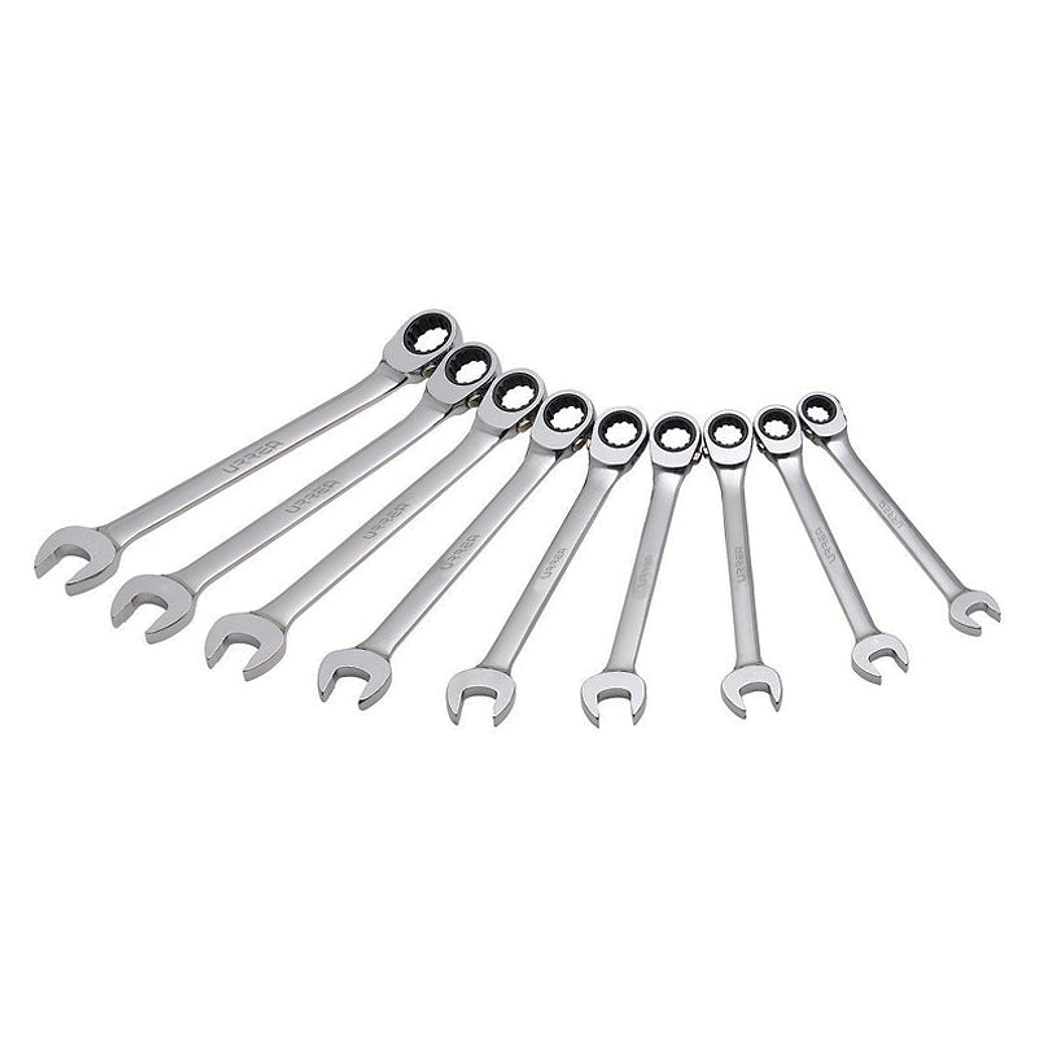 Juego de llaves combinadas pulido espejo de matraca spline rev en pulgadas, 9 piezas 1