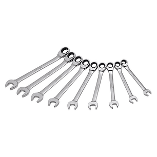 Juego de llaves combinadas pulido espejo de matraca spline rev en pulgadas, 9 piezas