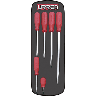 Juego de destornilladores con mango rojo, combinados, 6 piezas