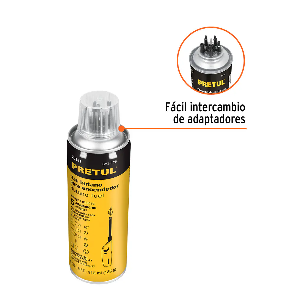 CARTUCHO DE GAS BUTANO PARA ENCENDEDOR, 125 ML 2