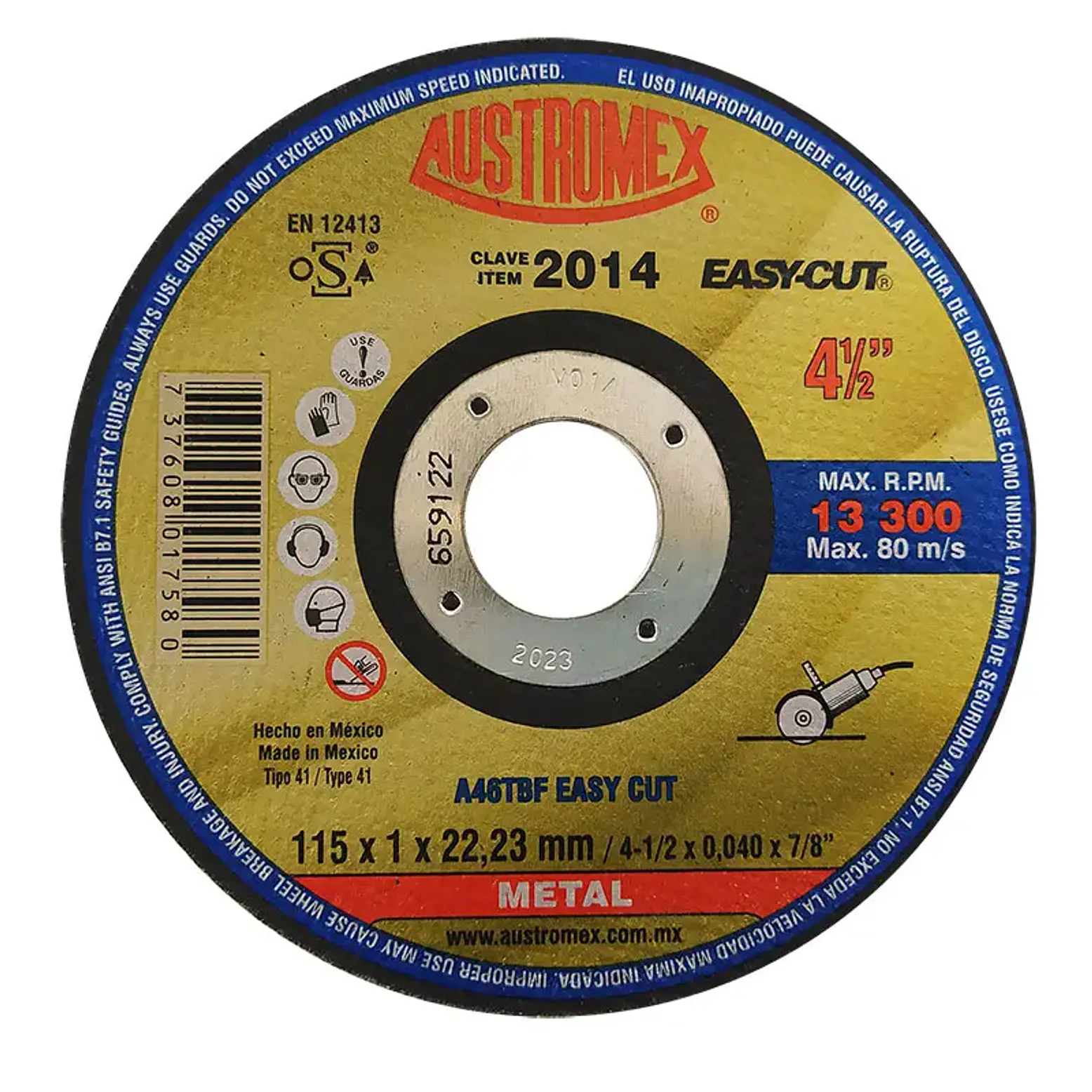 DISCO ABRASIVO PLANO DE CORTE 4  1/2 X 0.040 X 7/8 1