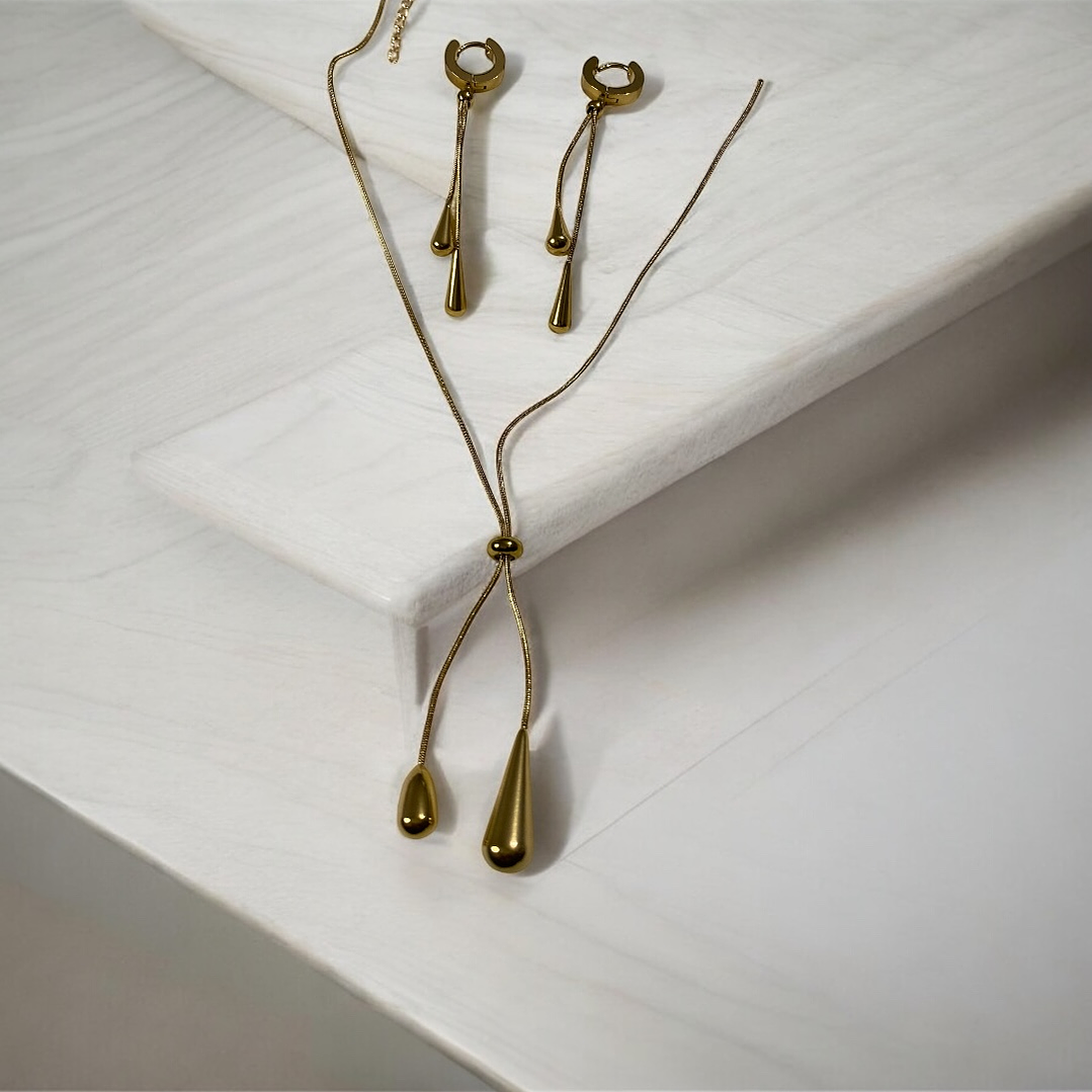 Set de collar y aretes lágrima de cristal 1