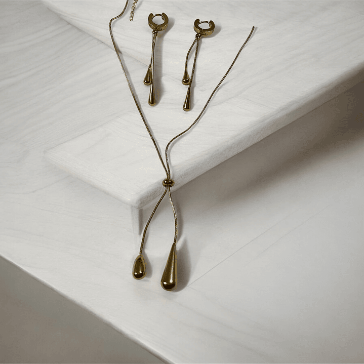 Set de collar y aretes lágrima de cristal 1