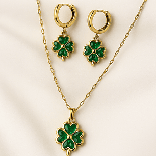 Set de collar y aretes Trébol 