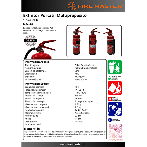 Pack 6 Extintores de 1 KG FIRE MASTER 3
