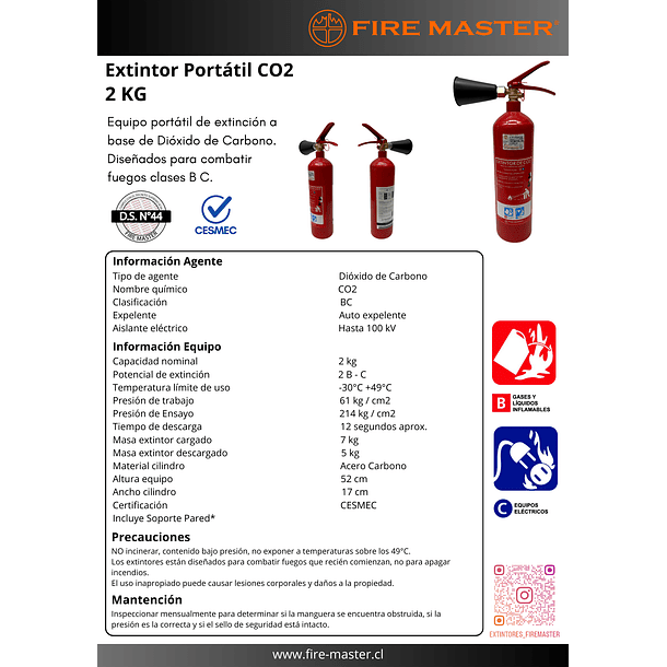 Extintor Co2 2 Kg FIRE MASTER  2