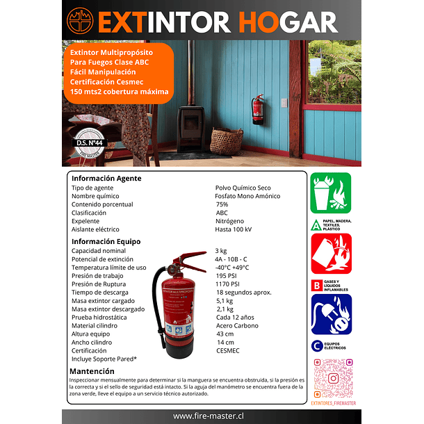 Pack 3 Extintores Hogar 3Kg - DESPACHO GRATIS A TODO CHILE !!! 3