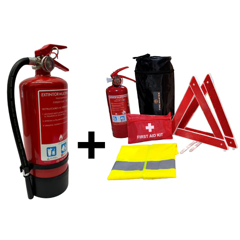 Pack Extintor Hogar 3kg + Kit Seguridad Para Vehiculo 1kg + Chaleco