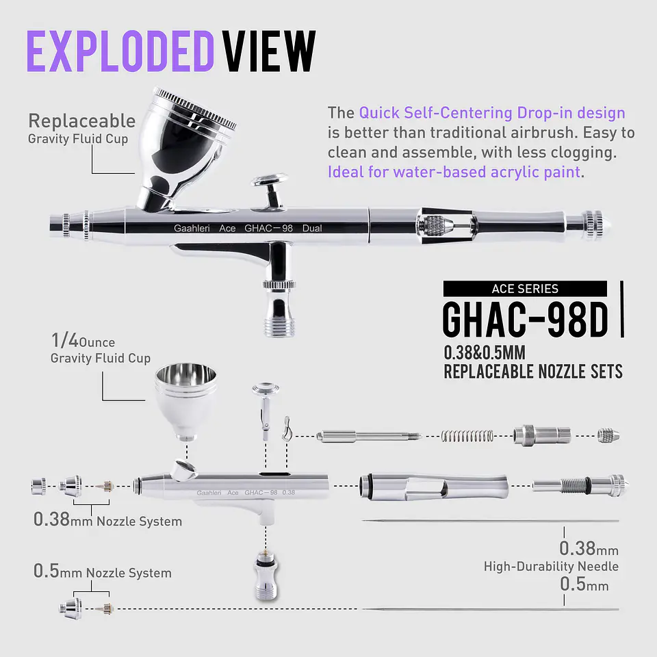 GHAC-98D 0.35 & 0.5mm Ace Series Airbrush 3