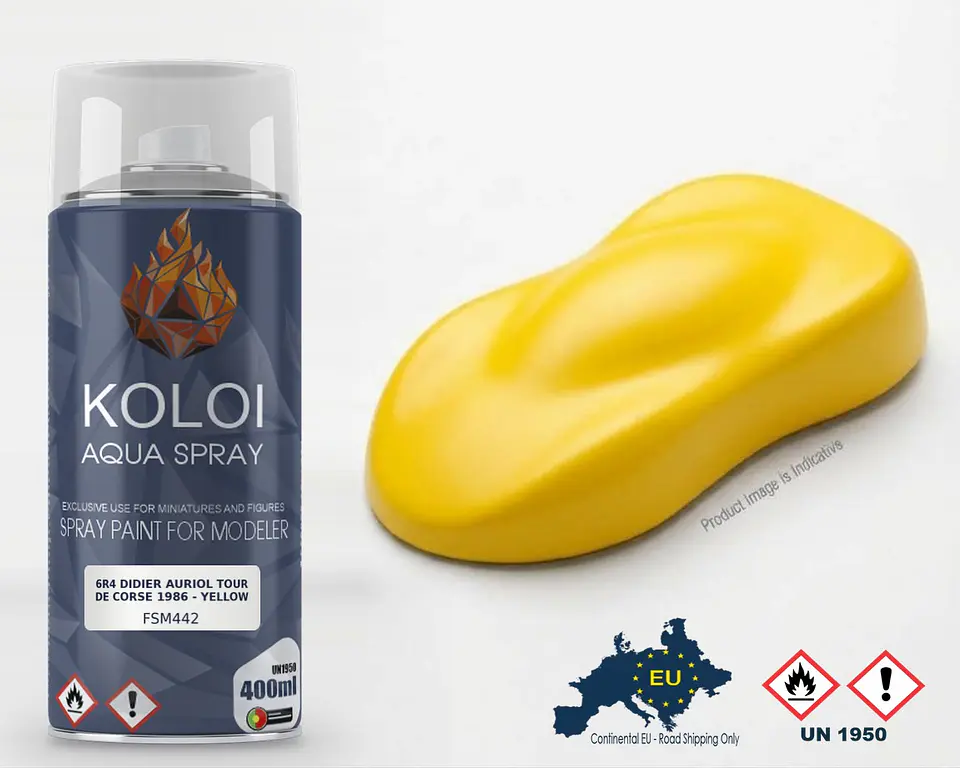 6R4 Didier Auriol Tour de Corse 1986 - Yellow – Koloi Aqua Spray 400ml 1