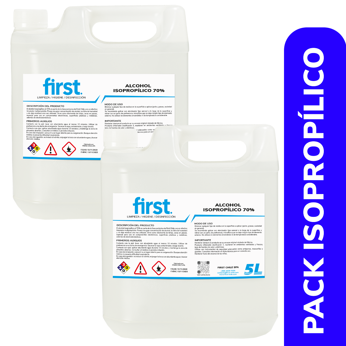 PACK ALCOHOL ISOPROPÍLICO 70% - FIRST 5 LT