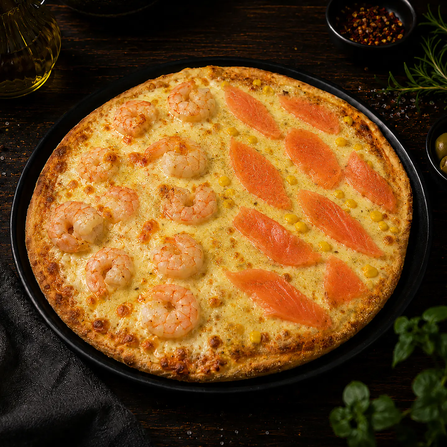 PIZZA SALMÓN CAMARÓN MEDIANA