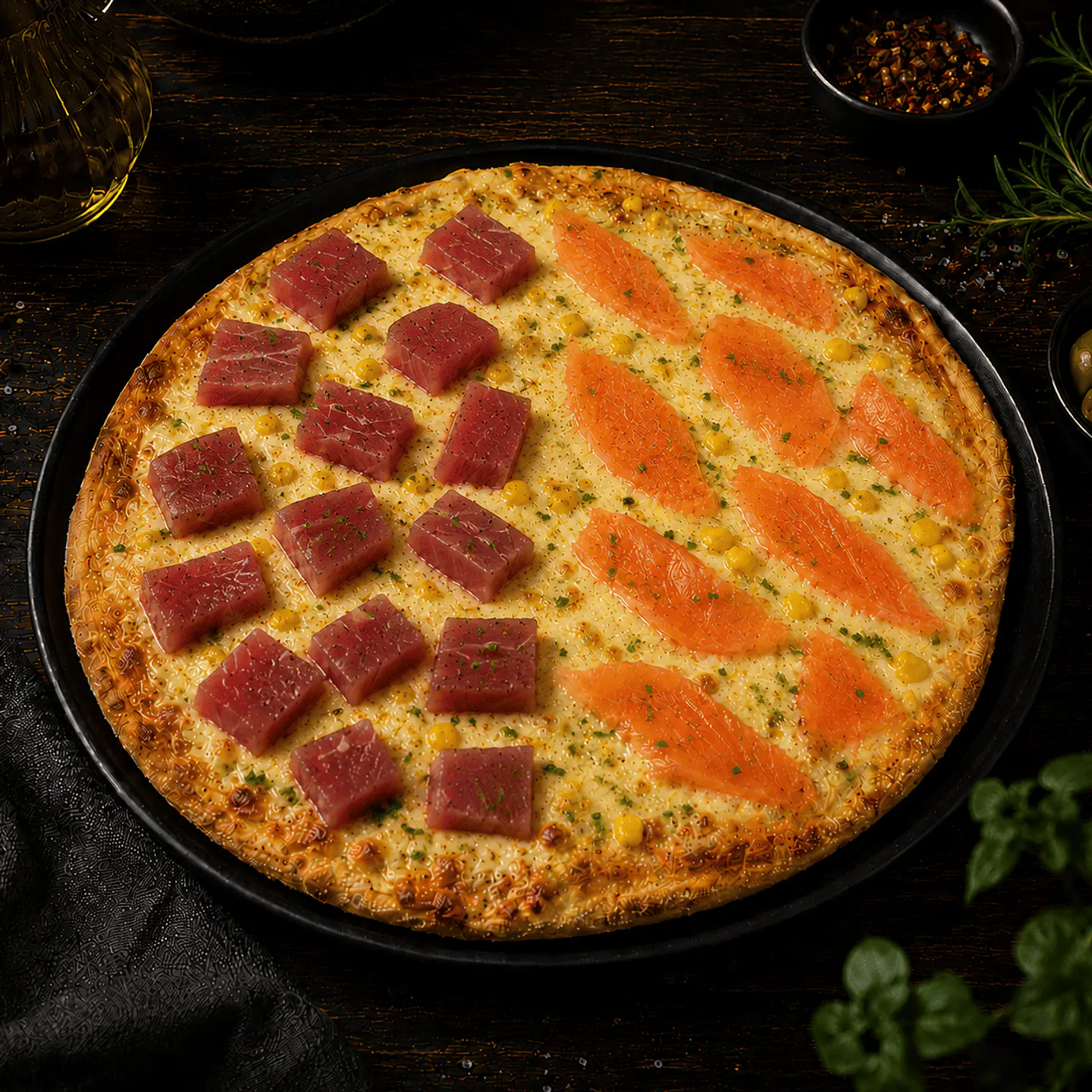 PIZZA SALMÓN ATÚN MEDIANA