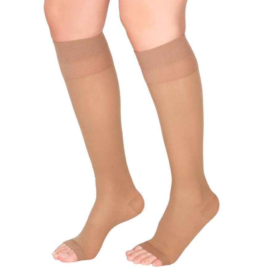 1 par de medias de compresión alta para el muslo sin dedos: manguera de  soporte para piernas de compresión graduada unisex de 15 a 20 mmHg con  banda d