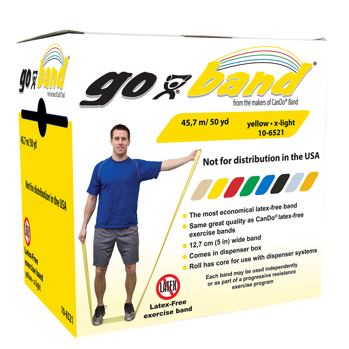 Banda elástica Cando® Libre de Latex Amarilla Resistencia Extra Baja 45.7 mts