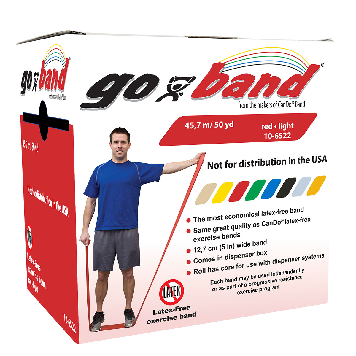 Banda elástica Cando® Libre de Latex Roja Resistencia Baja 45.7 mts