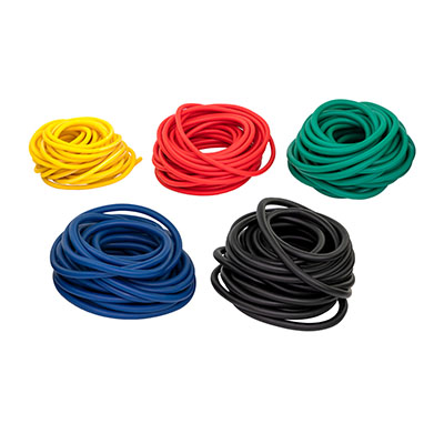 Set de tubos elásticos 7,6 metros Cando Go-Band 5 resistencias amarilla, rojo, verde, azul y negro