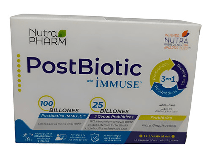 Nutrapharm Postbiotic Immuse Adulto 30 Caps Triple Acción 1