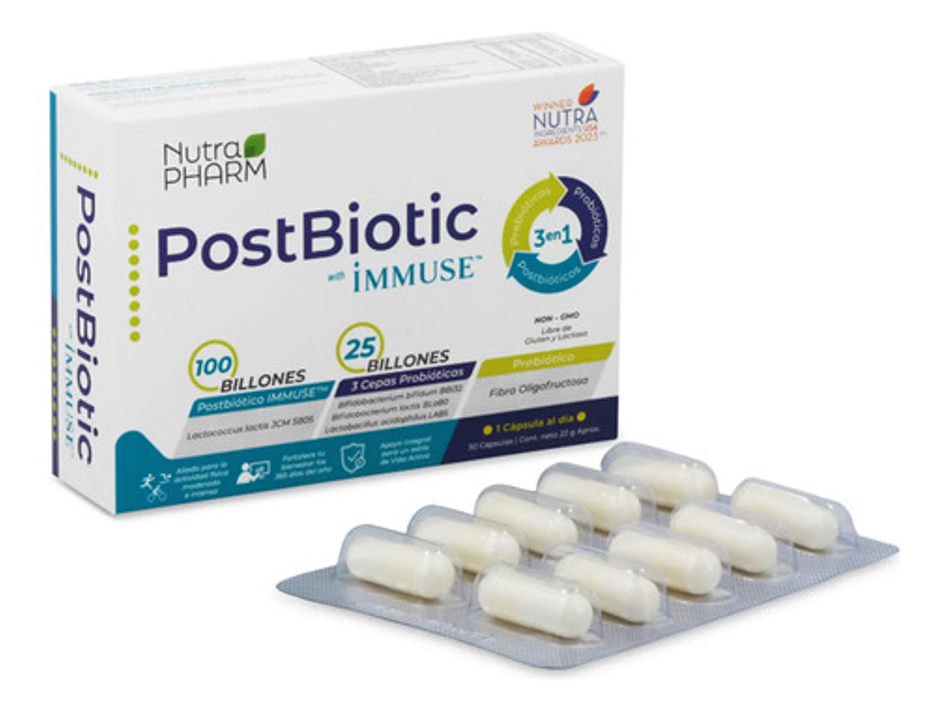 Nutrapharm Postbiotic Immuse Adulto 30 Caps Triple Acción 2