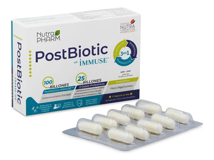 Nutrapharm Postbiotic Immuse Adulto 30 Caps Triple Acción 2