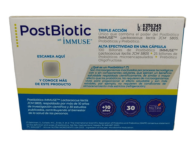 Nutrapharm Postbiotic Immuse Adulto 30 Caps Triple Acción 4