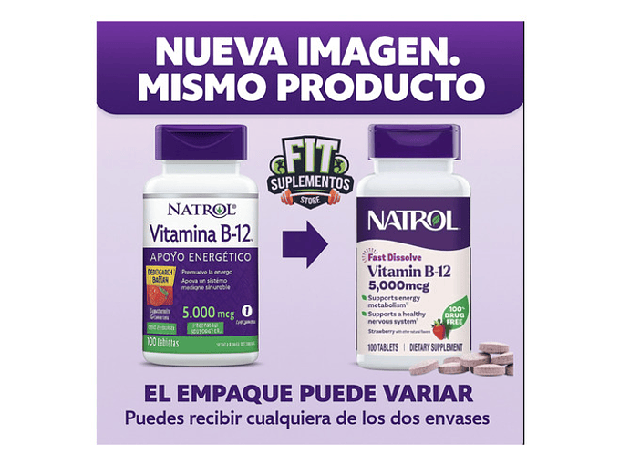 Natrol Vitamina B12 5.000 Mcg Sabor Frutilla X100 2
