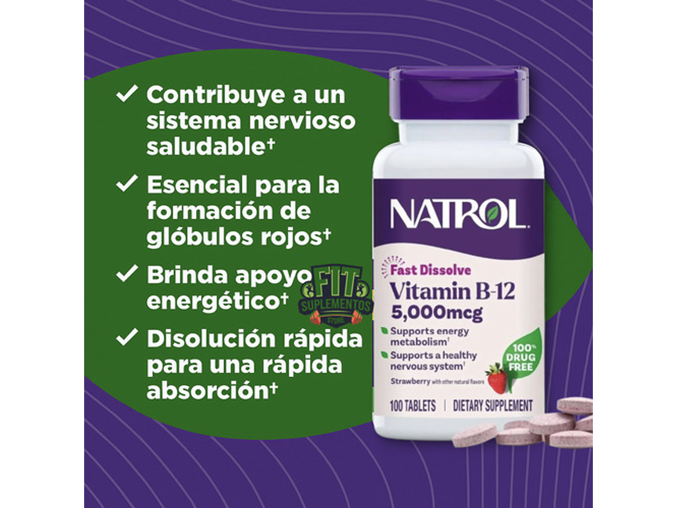 Natrol Vitamina B12 5.000 Mcg Sabor Frutilla X100 3