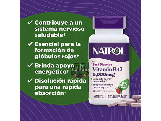 Natrol Vitamina B12 5.000 Mcg Sabor Frutilla X100 3