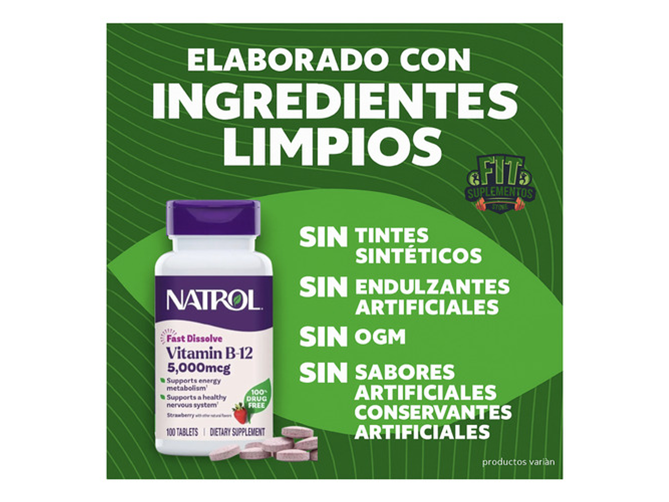 Natrol Vitamina B12 5.000 Mcg Sabor Frutilla X100 4