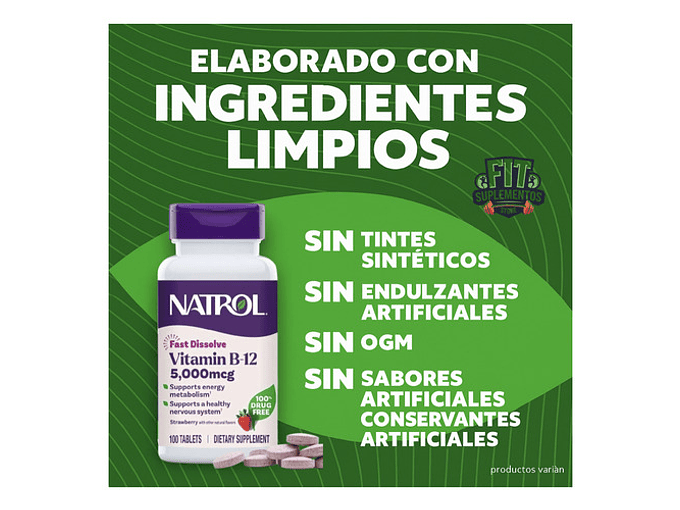 Natrol Vitamina B12 5.000 Mcg Sabor Frutilla X100 4