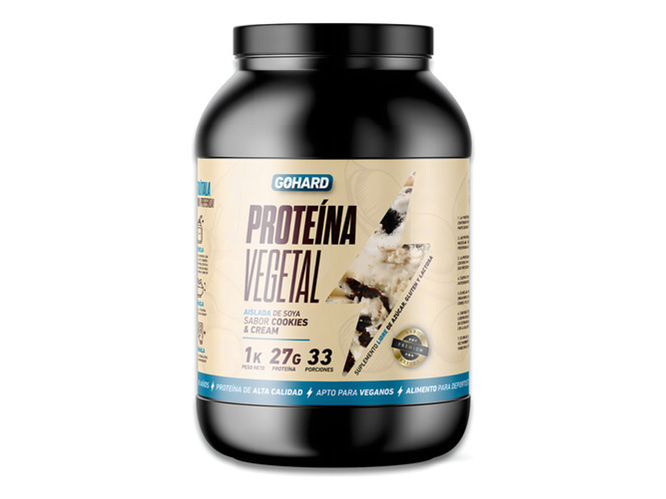 Proteina Vegetal Soya Gohard 1 Kg 33 Serv. Con Sabor Cookies And Cream 1