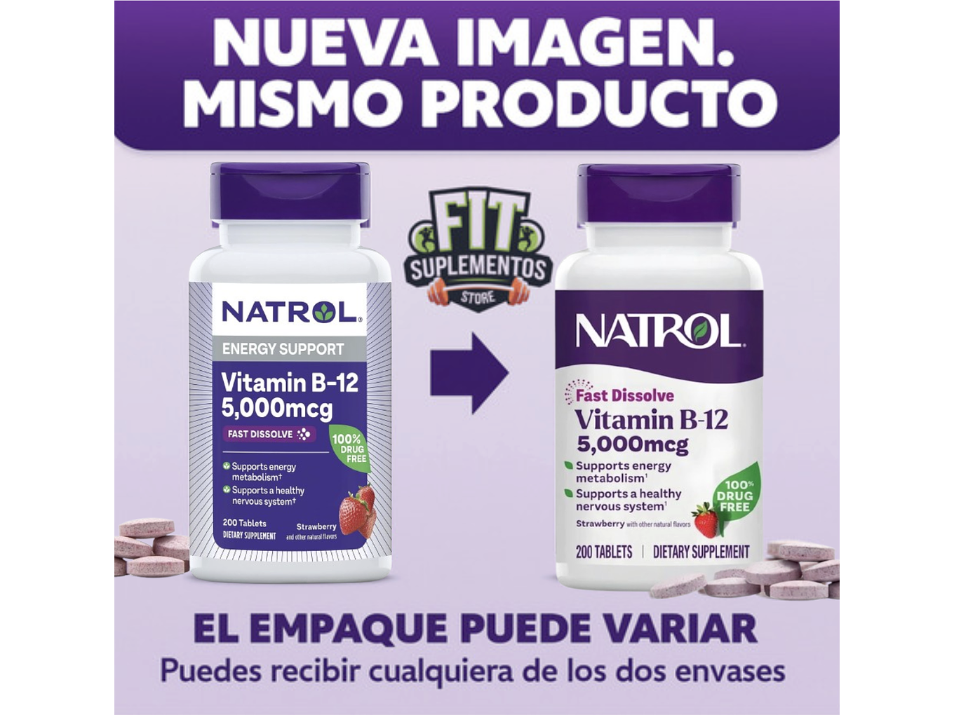 Natrol Vitamina B12 5.000 Mcg Sabor Frutilla X200 2