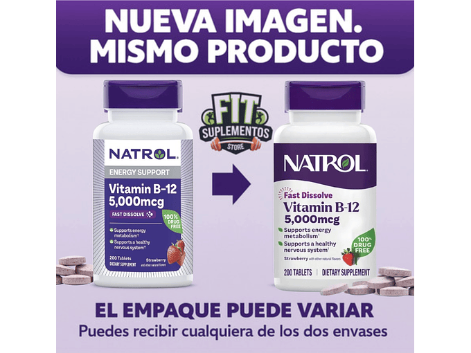 Natrol Vitamina B12 5.000 Mcg Sabor Frutilla X200 2