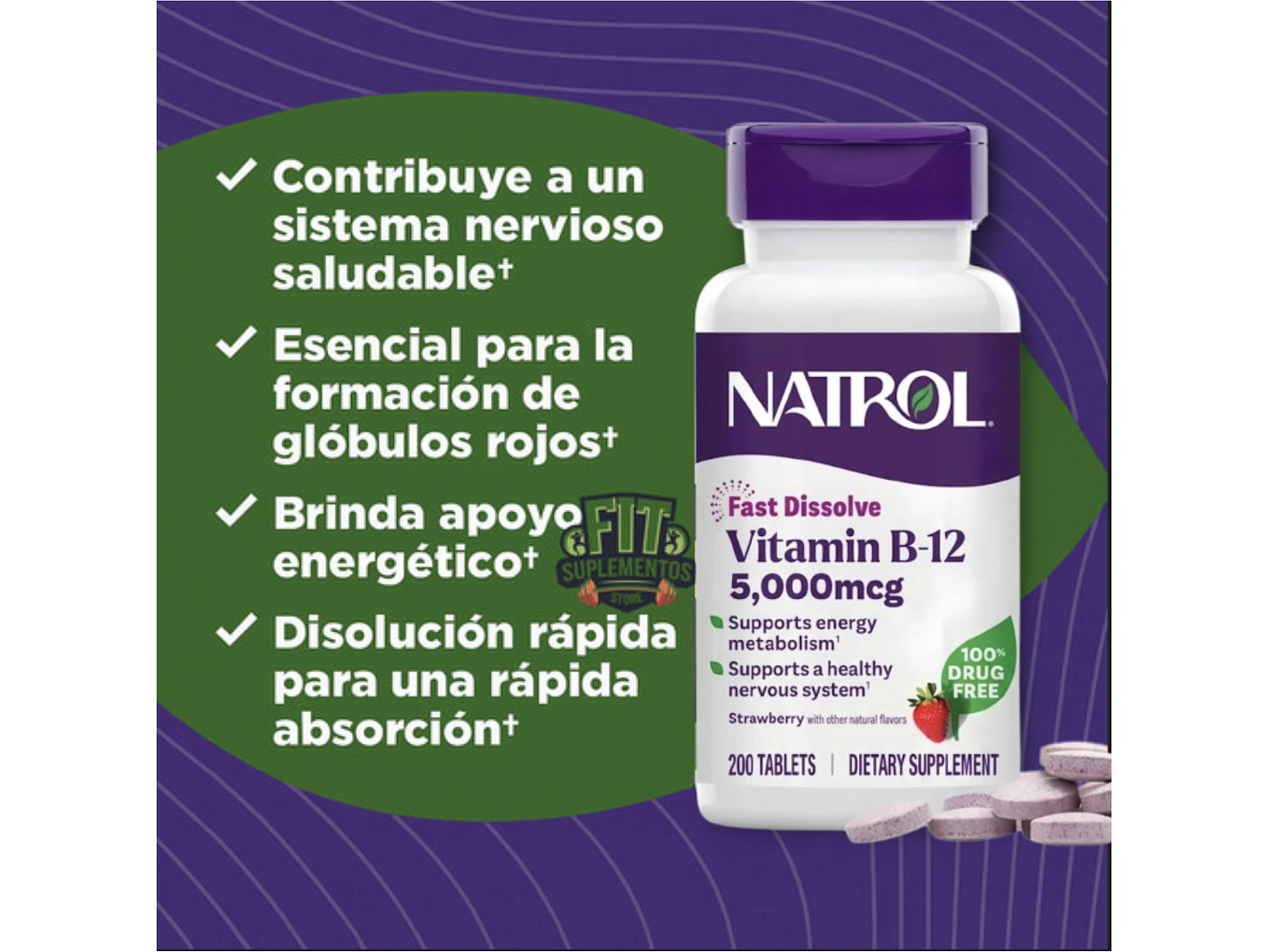 Natrol Vitamina B12 5.000 Mcg Sabor Frutilla X200 3