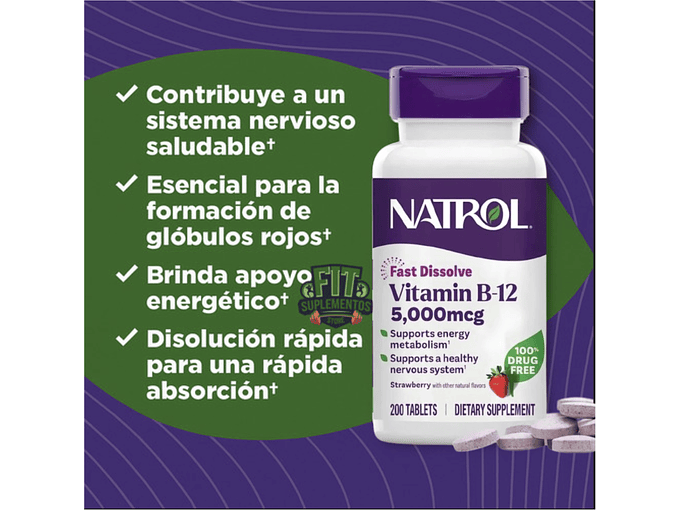 Natrol Vitamina B12 5.000 Mcg Sabor Frutilla X200 3