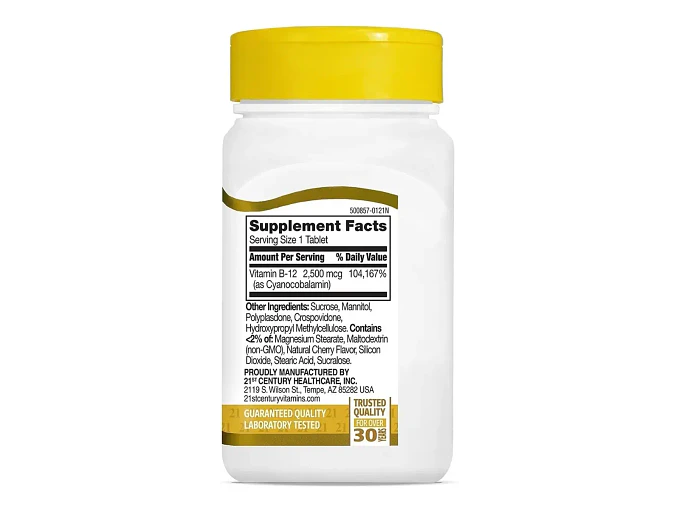 21st Century Vitamina B12 2500 mcg – 110 Tabletas Sublinguales de Disolución Rápida 2