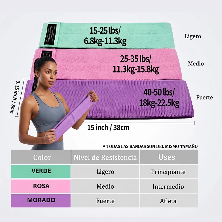 Set de 3 Bandas de Resistencia para Ejercicio con Diferentes Intensidades 3