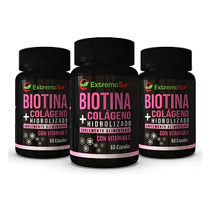 Pack De 3 Biotina + Colágeno Hidrolizado + Vit C X 180 Cáps