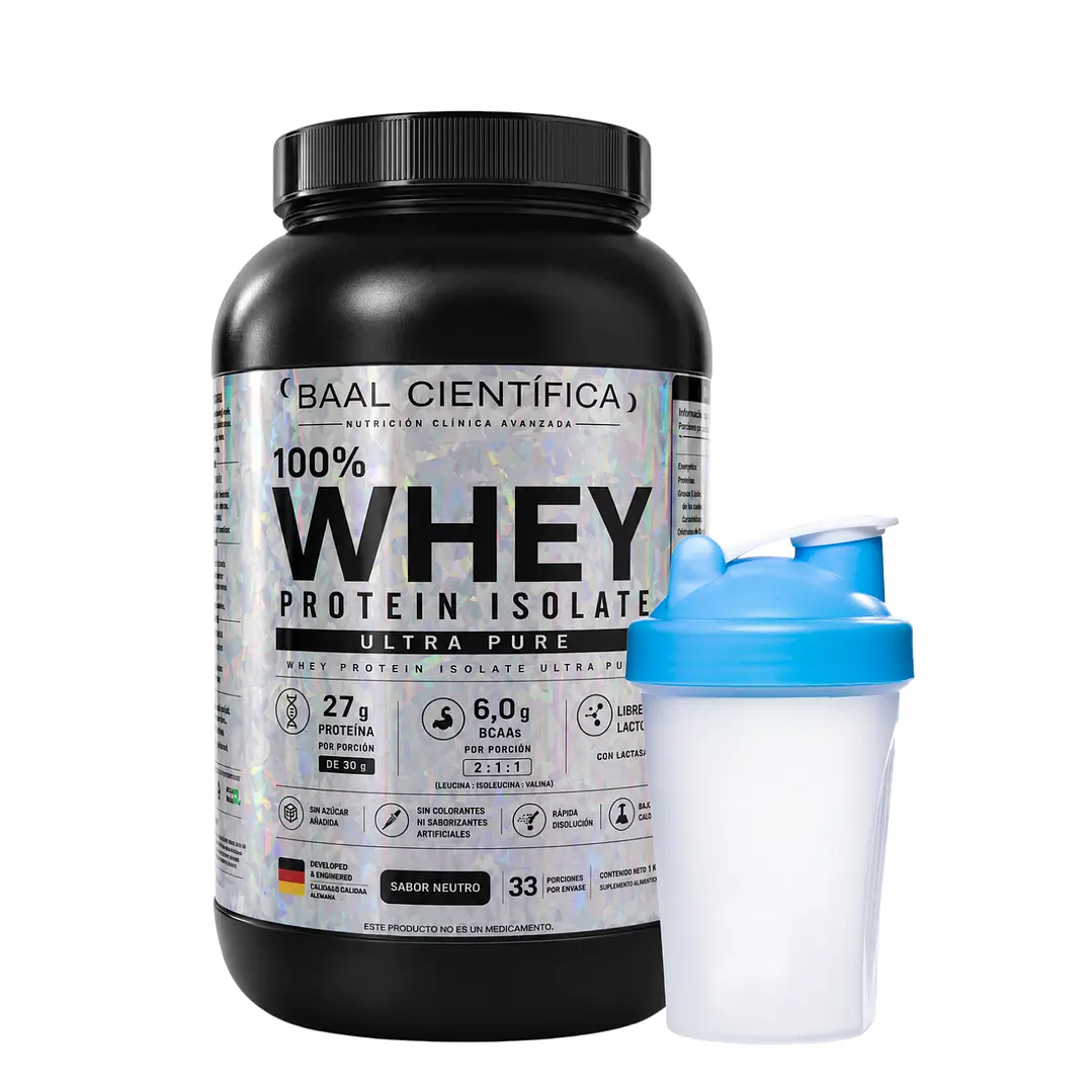 Whey Protein 100% Isolate Sin Sabor 1kg + Shaker 1