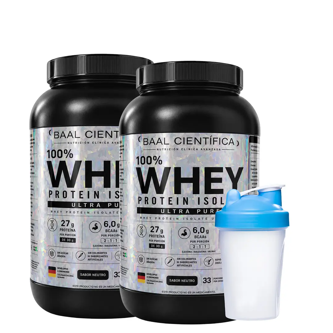 Pack 2ud. Proteína Whey Protein 100% Isolate Sin Sabor 1kg + Shaker 1
