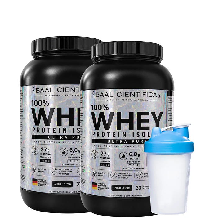 Pack 2ud. Proteína Whey Protein 100% Isolate Sin Sabor 1kg + Shaker 1
