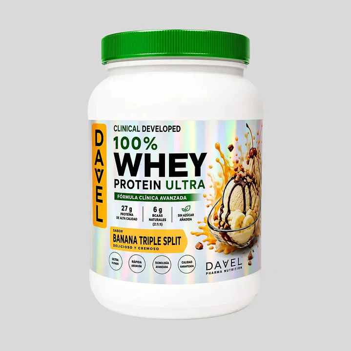Proteína 100% Whey Protein Ultra Sabor Banana Triple Split - 1kg 33 Porciones - Suplemento Davel 2