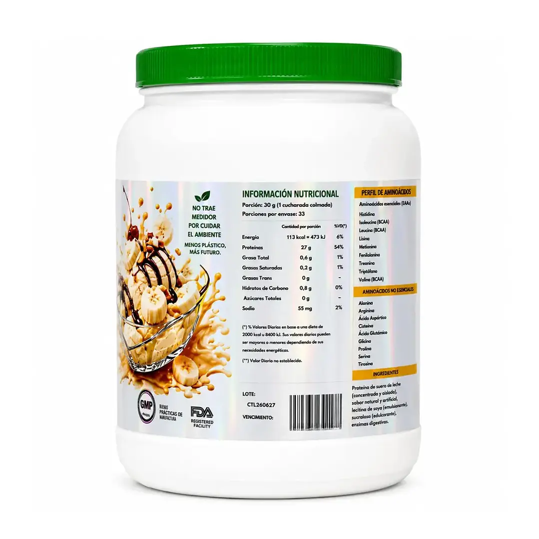 Proteína 100% Whey Protein Ultra Sabor Banana Triple Split - 1kg 33 Porciones - Suplemento Davel 3
